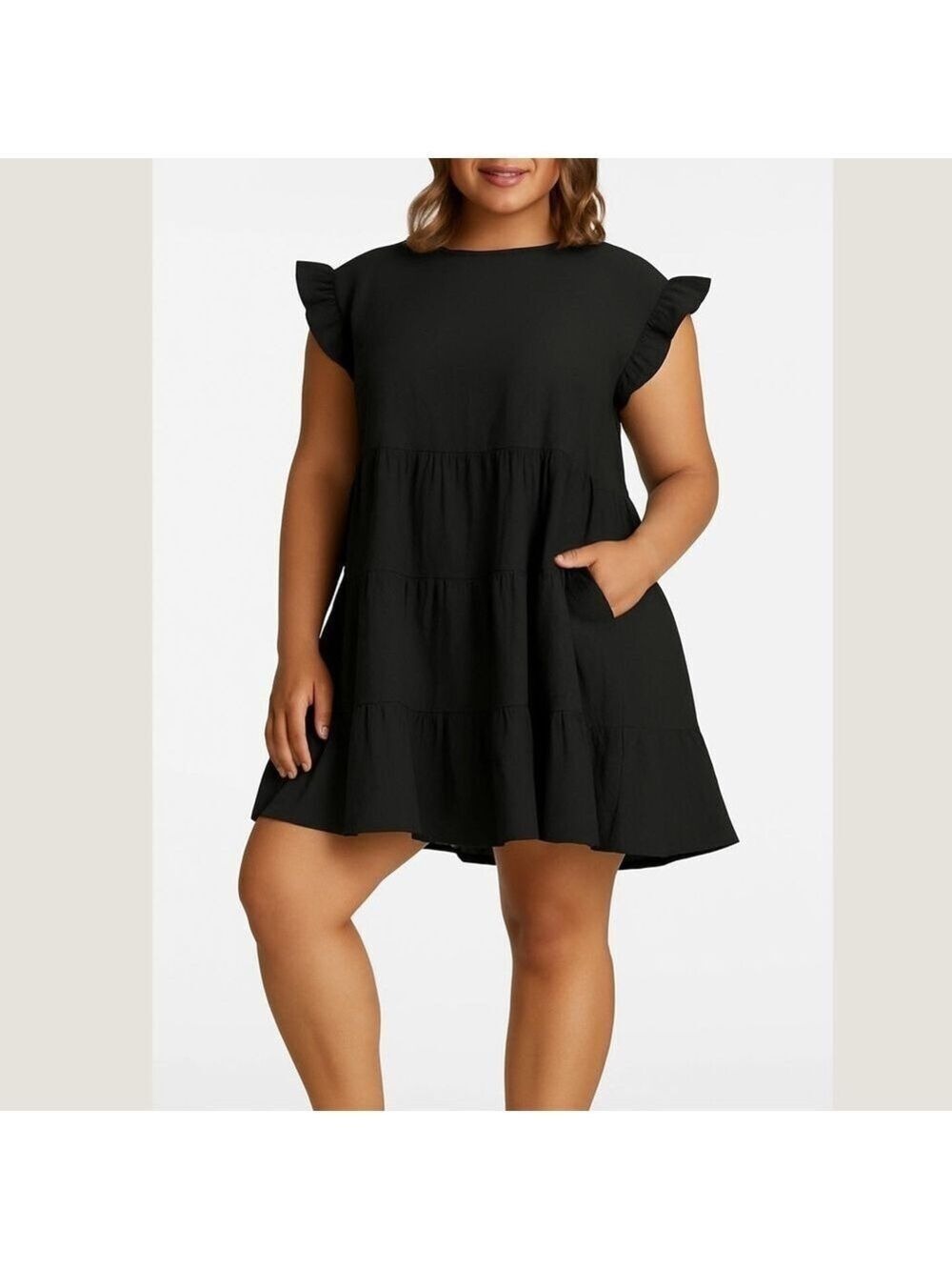 Adyson Parker Linen Tiered Voluminous Dress w pockets and ruffles Black Sz XL